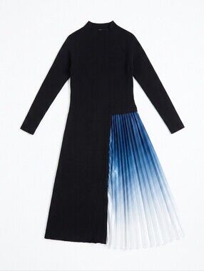 Dalia Macphee Mocked Neck Ribbed Knit Dress With Plear Ombre Skirt